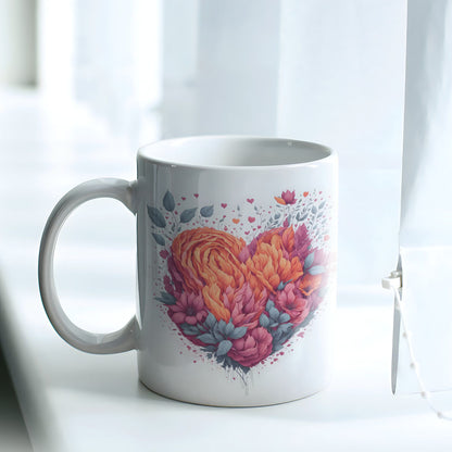 Floral Heart Mug Sublimation PNG Bundle | Botanical Heart Coffee Cup Design Template
