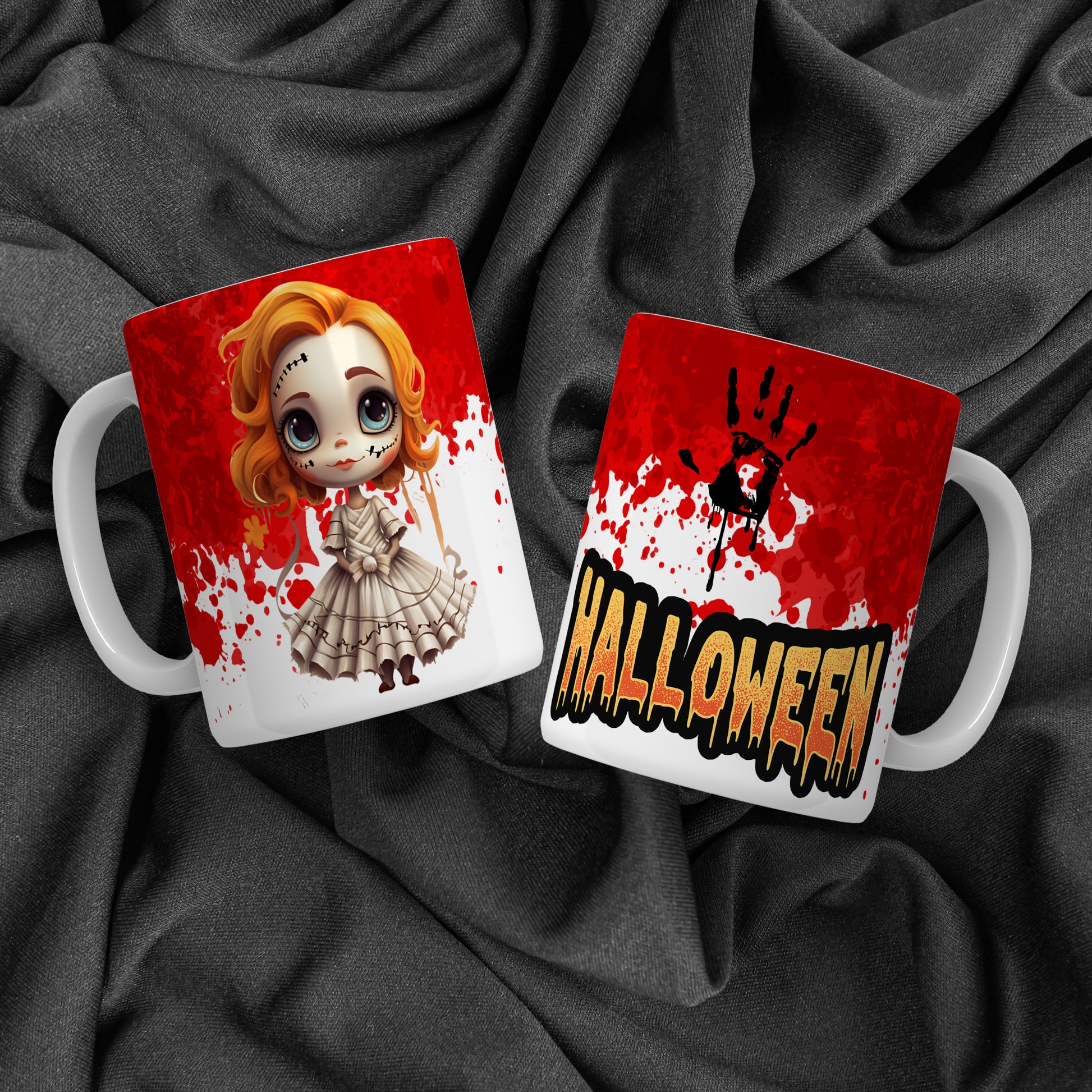 Creepy Cute Halloween Mug Sublimation PNG Bundle | Bloody Horror Clown & Pumpkin Mug Wrap 11oz 15oz Template