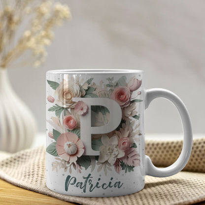 Floral Alphabet Mug Sublimation Design | Editable Letter Monogram Cups