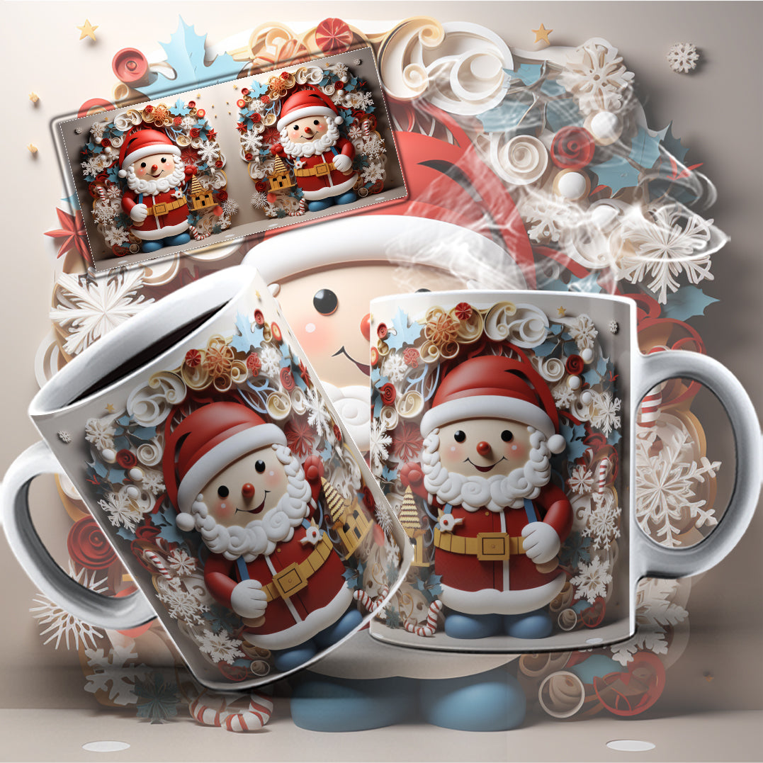 3D Christmas Mug Sublimation PNG Bundle | Funny Bursting Santa Claus & Elves Mug Wrap 11oz 15oz Template