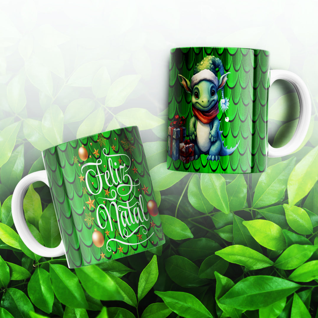 Cute Christmas Baby Dragon Mug Sublimation Wrap PNG Bundle | Festive Dragon Scales Mug Template