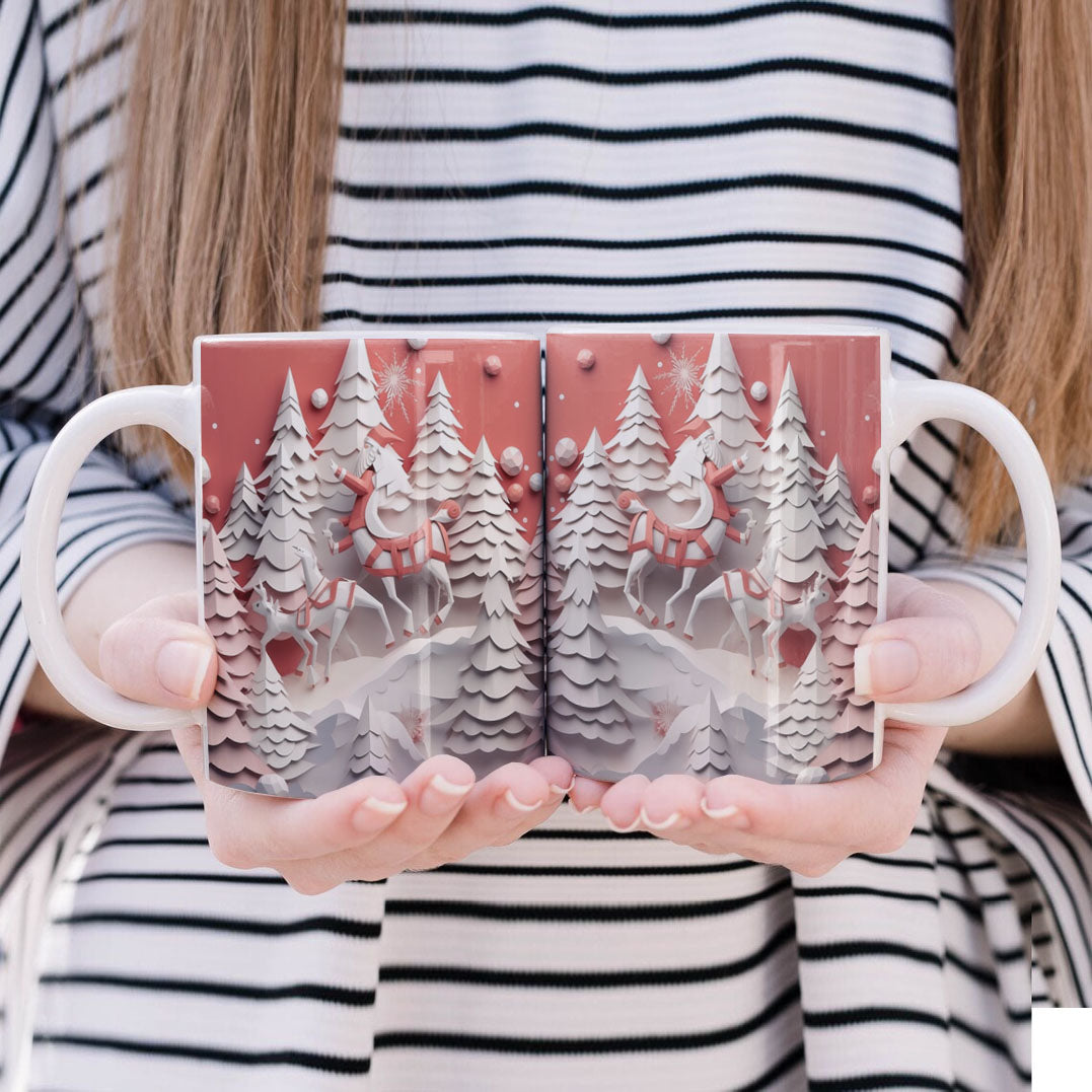 3D Papercut Christmas Mug Sublimation PNG Bundle | Winter Wonderland Coffee Cup Designs