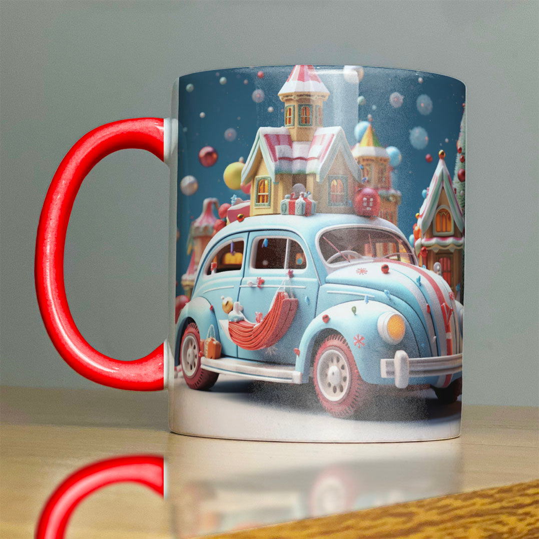 Vintage Christmas Car Mug Sublimation PNG Bundle | Retro Holiday VW Beetle Coffee Cup Wrap Template