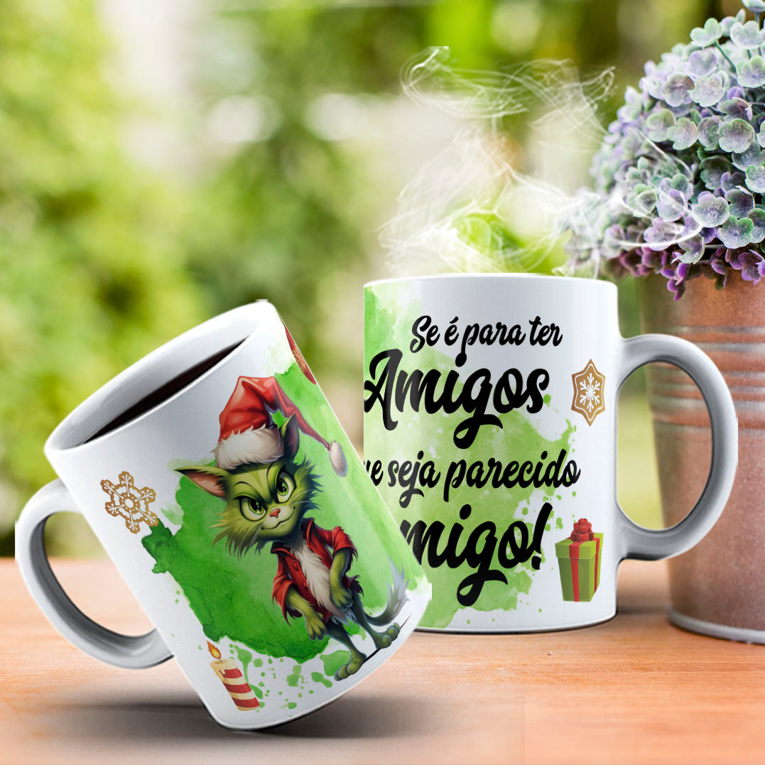Funny Grumpy Green Cat Christmas Mug Sublimation Wrap PNG Bundle | Sarcastic Holiday Quotes 11oz 15oz Mug Template