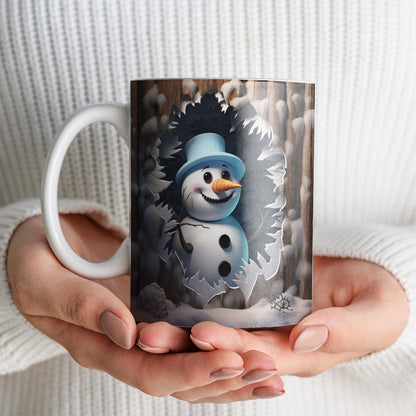3D Snowman Mug Sublimation PNG Bundle | Cute Winter Snowman Breaking Through Wall Mug Wrap 11oz 15oz Template