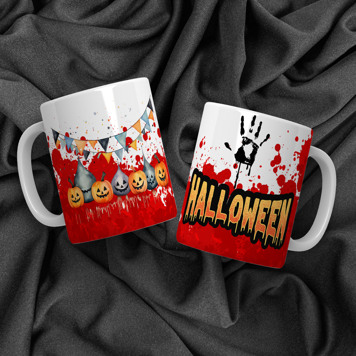Creepy Cute Halloween Mug Sublimation PNG Bundle | Bloody Horror Clown & Pumpkin Mug Wrap 11oz 15oz Template