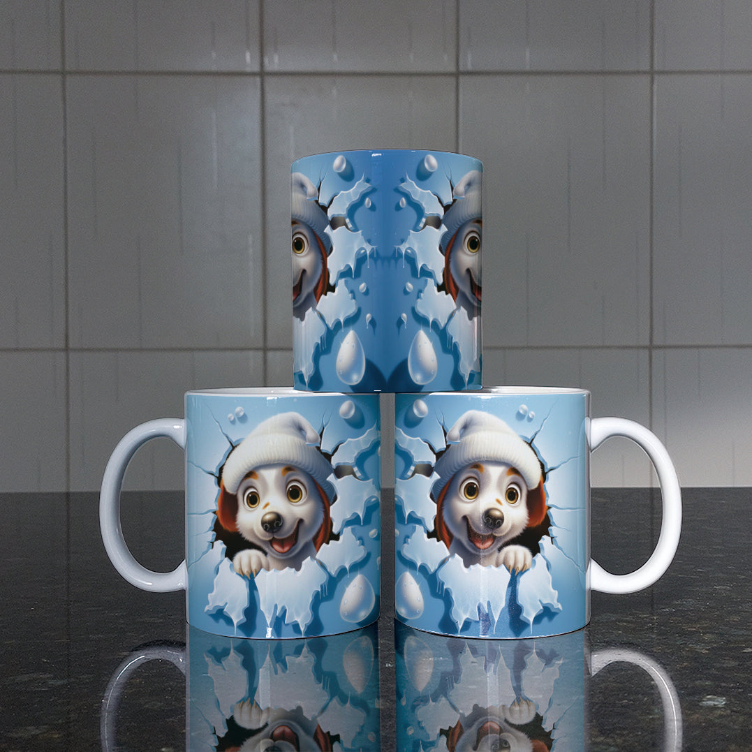 3D Christmas Animal Mug Sublimation PNG Bundle | Bursting Cute Pets Santa Hat Mug Wrap