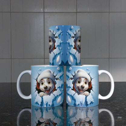 3D Christmas Animal Mug Sublimation PNG Bundle | Bursting Cute Pets Santa Hat Mug Wrap
