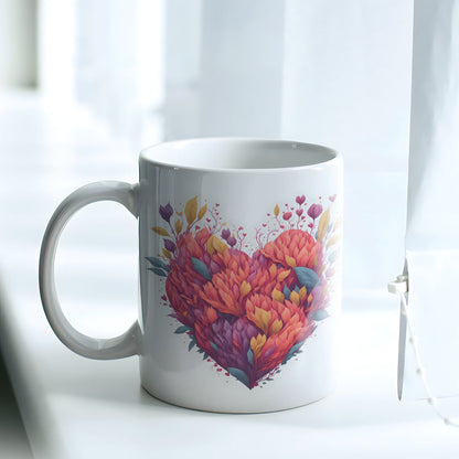 Floral Heart Mug Sublimation PNG Bundle | Botanical Heart Coffee Cup Design Template
