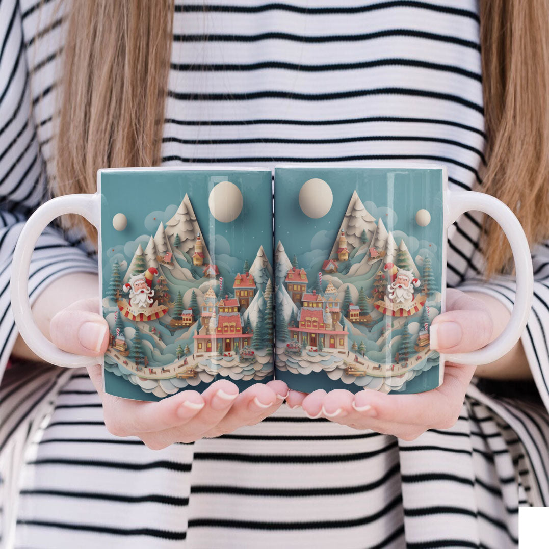 3D Papercut Christmas Mug Sublimation PNG Bundle | Winter Wonderland Coffee Cup Designs