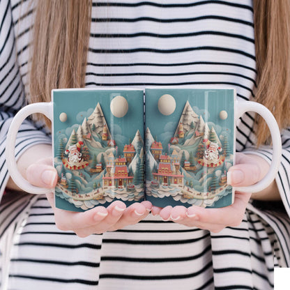 3D Papercut Christmas Mug Sublimation PNG Bundle | Winter Wonderland Coffee Cup Designs