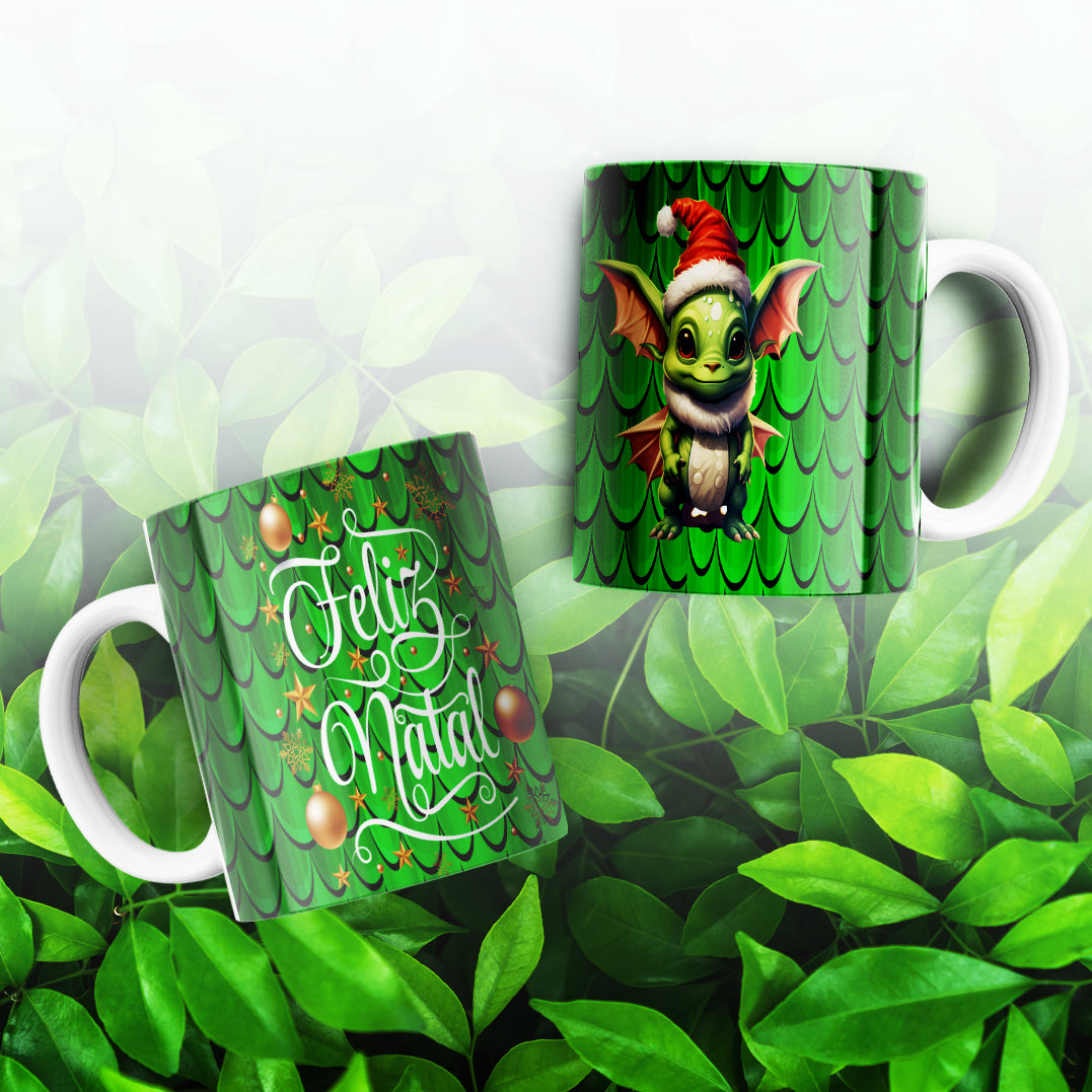 Cute Christmas Baby Dragon Mug Sublimation Wrap PNG Bundle | Festive Dragon Scales Mug Template