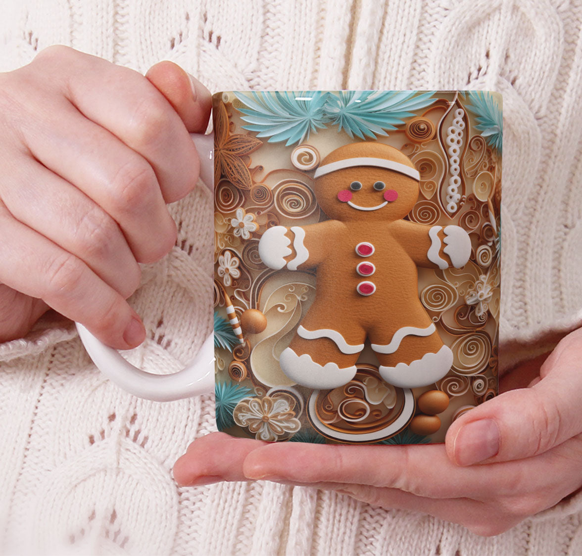 Cute Gingerbread Christmas Mug Sublimation PNG Bundle | 3D Holiday Gingerbread Man & Cookie House Mug Wrap 11oz 15oz Template