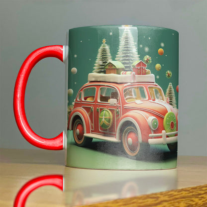 Vintage Christmas Car Mug Sublimation PNG Bundle | Retro Holiday VW Beetle Coffee Cup Wrap Template