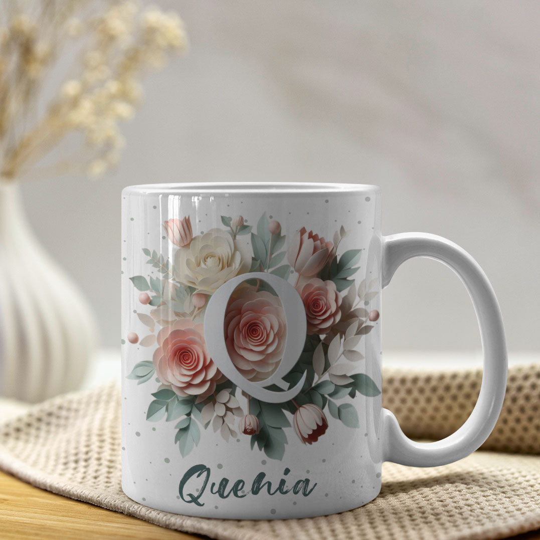 Floral Alphabet Mug Sublimation Design | Editable Letter Monogram Cups