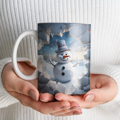3D Snowman Mug Sublimation PNG Bundle | Cute Winter Snowman Breaking Through Wall Mug Wrap 11oz 15oz Template