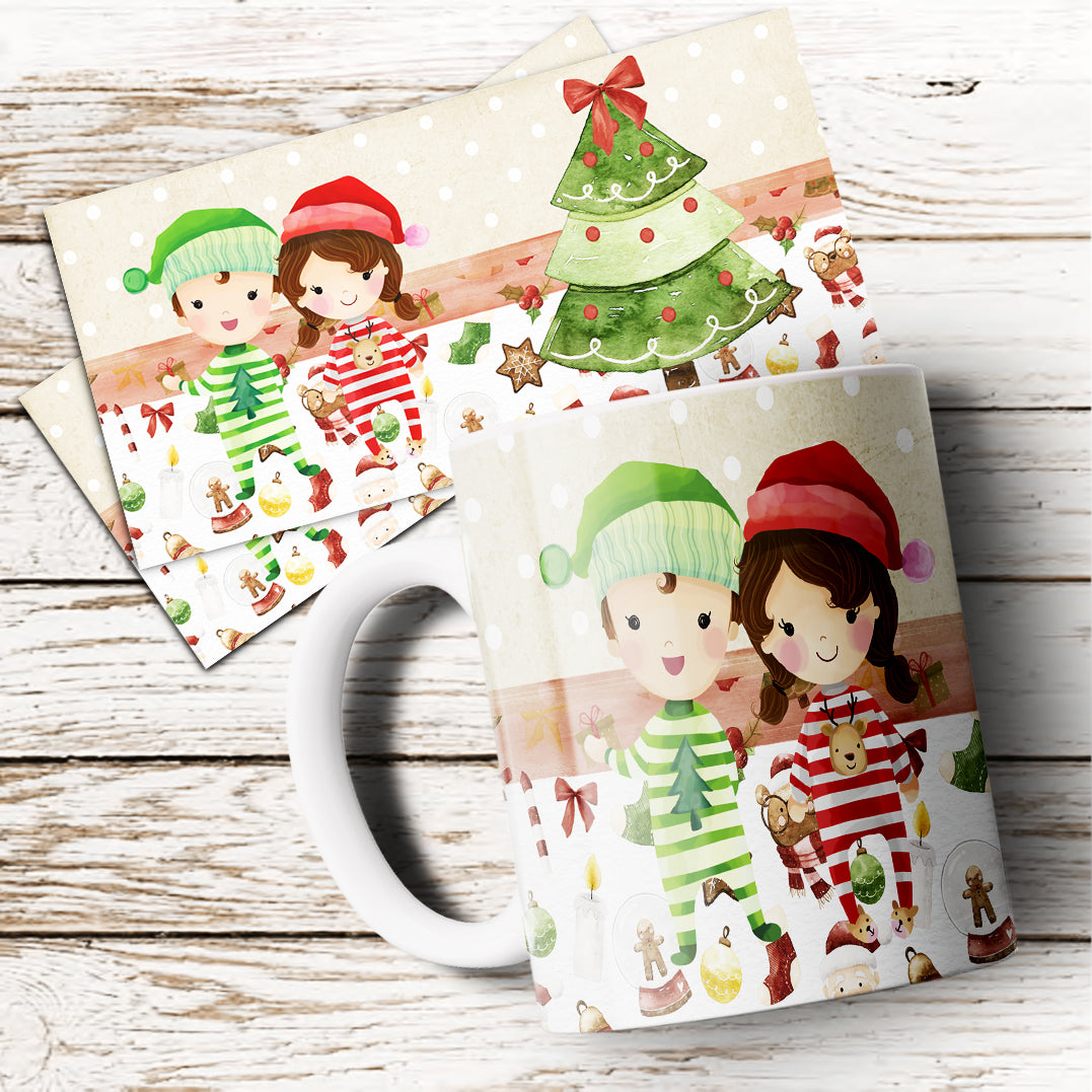 Cute Watercolor Christmas Mug Sublimation PNG Bundle | Whimsical Holiday Mug Wrap Template