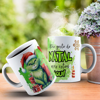 Funny Grumpy Green Cat Christmas Mug Sublimation Wrap PNG Bundle | Sarcastic Holiday Quotes 11oz 15oz Mug Template