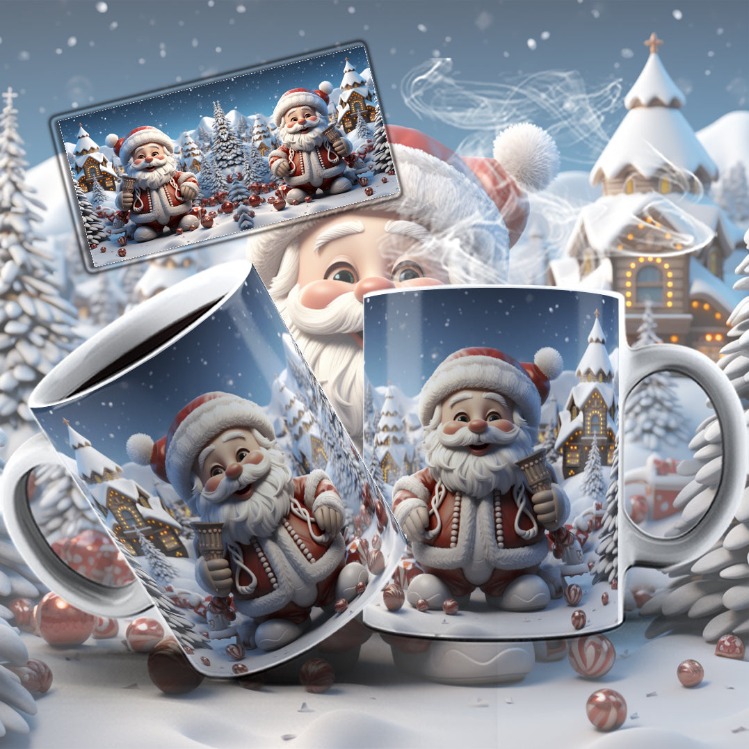 3D Christmas Mug Sublimation PNG Bundle | Funny Bursting Santa Claus & Elves Mug Wrap 11oz 15oz Template