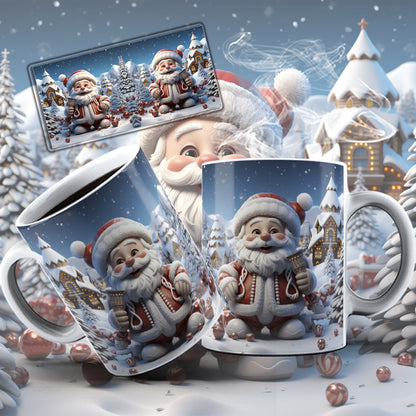 3D Christmas Mug Sublimation PNG Bundle | Funny Bursting Santa Claus & Elves Mug Wrap 11oz 15oz Template