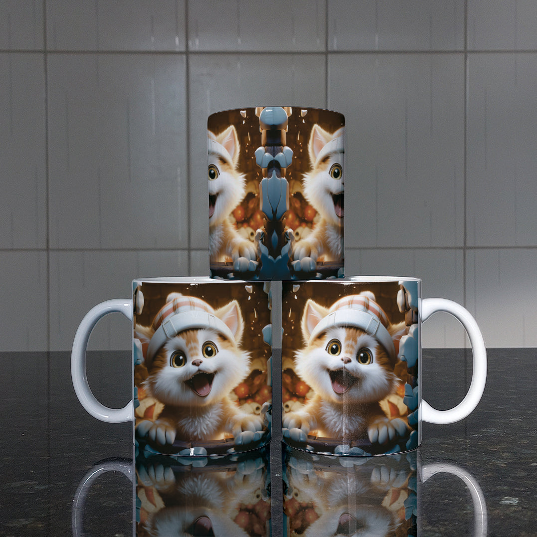 3D Christmas Animal Mug Sublimation PNG Bundle | Bursting Cute Pets Santa Hat Mug Wrap