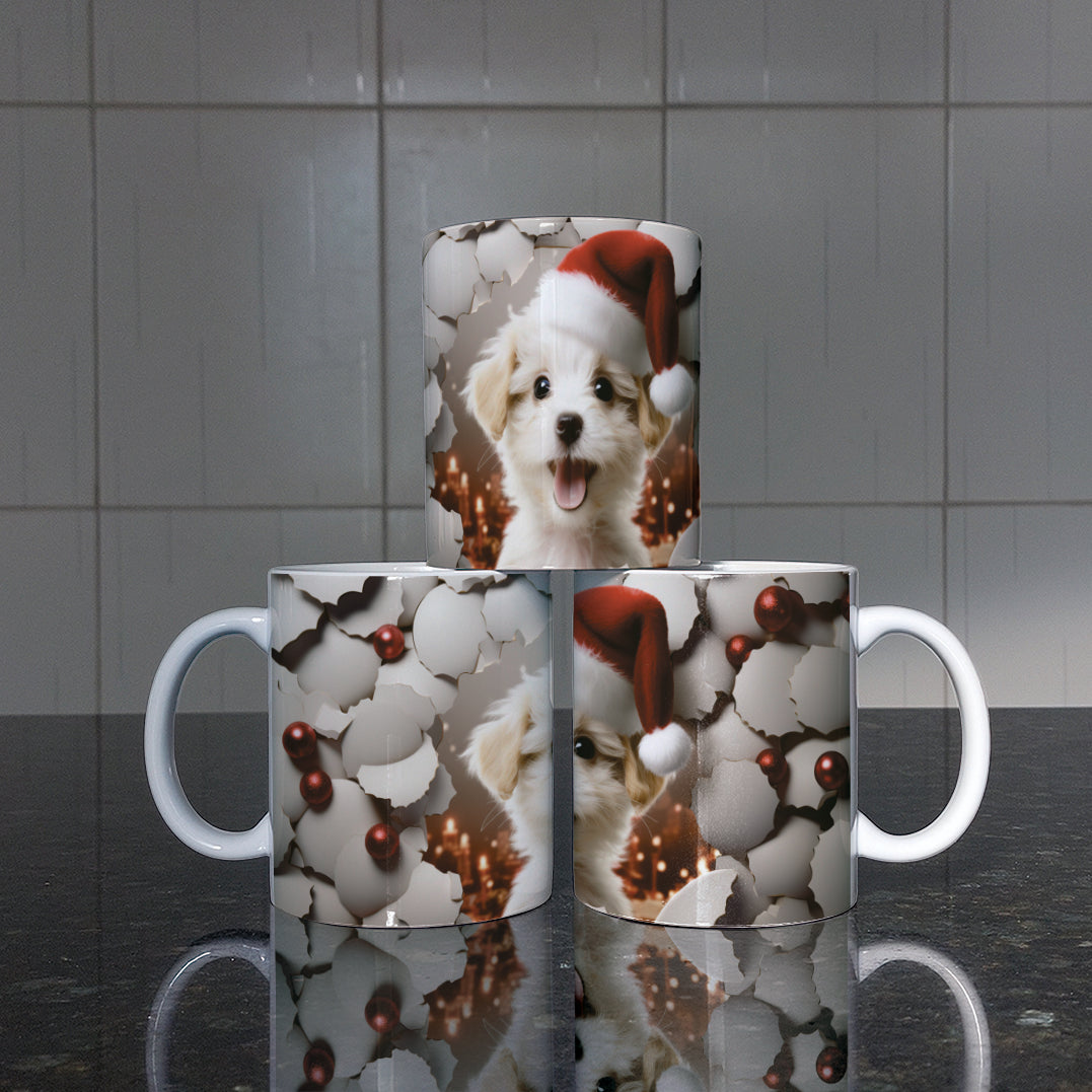 3D Christmas Animal Mug Sublimation PNG Bundle | Bursting Cute Pets Santa Hat Mug Wrap