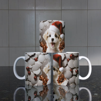 3D Christmas Animal Mug Sublimation PNG Bundle | Bursting Cute Pets Santa Hat Mug Wrap