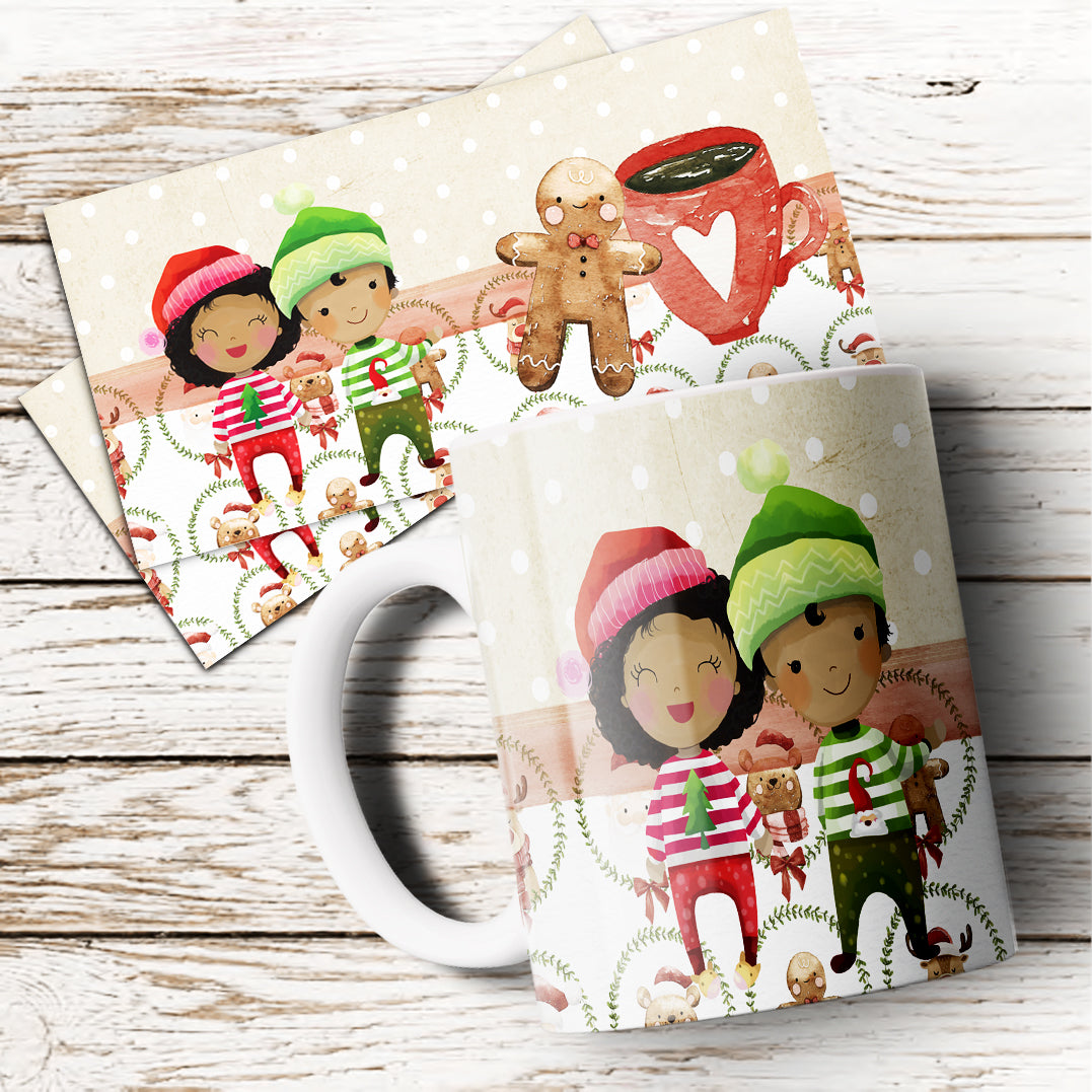 Cute Watercolor Christmas Mug Sublimation PNG Bundle | Whimsical Holiday Mug Wrap Template