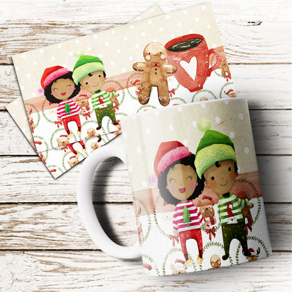 Cute Watercolor Christmas Mug Sublimation PNG Bundle | Whimsical Holiday Mug Wrap Template