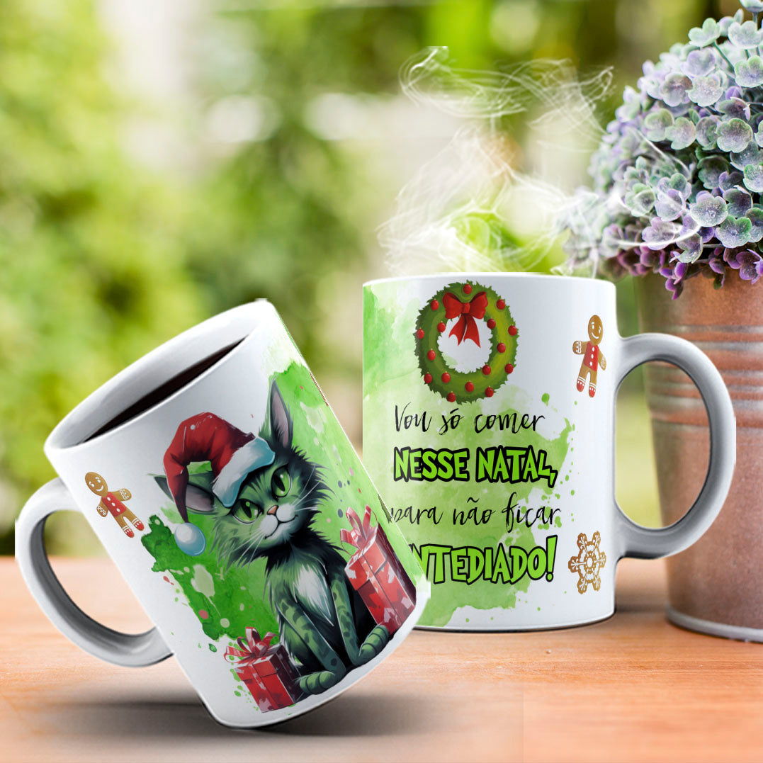 Funny Grumpy Green Cat Christmas Mug Sublimation Wrap PNG Bundle | Sarcastic Holiday Quotes 11oz 15oz Mug Template