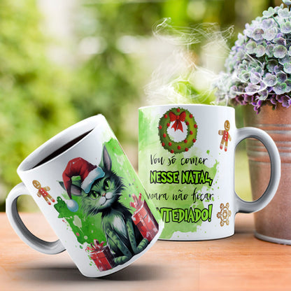 Funny Grumpy Green Cat Christmas Mug Sublimation Wrap PNG Bundle | Sarcastic Holiday Quotes 11oz 15oz Mug Template