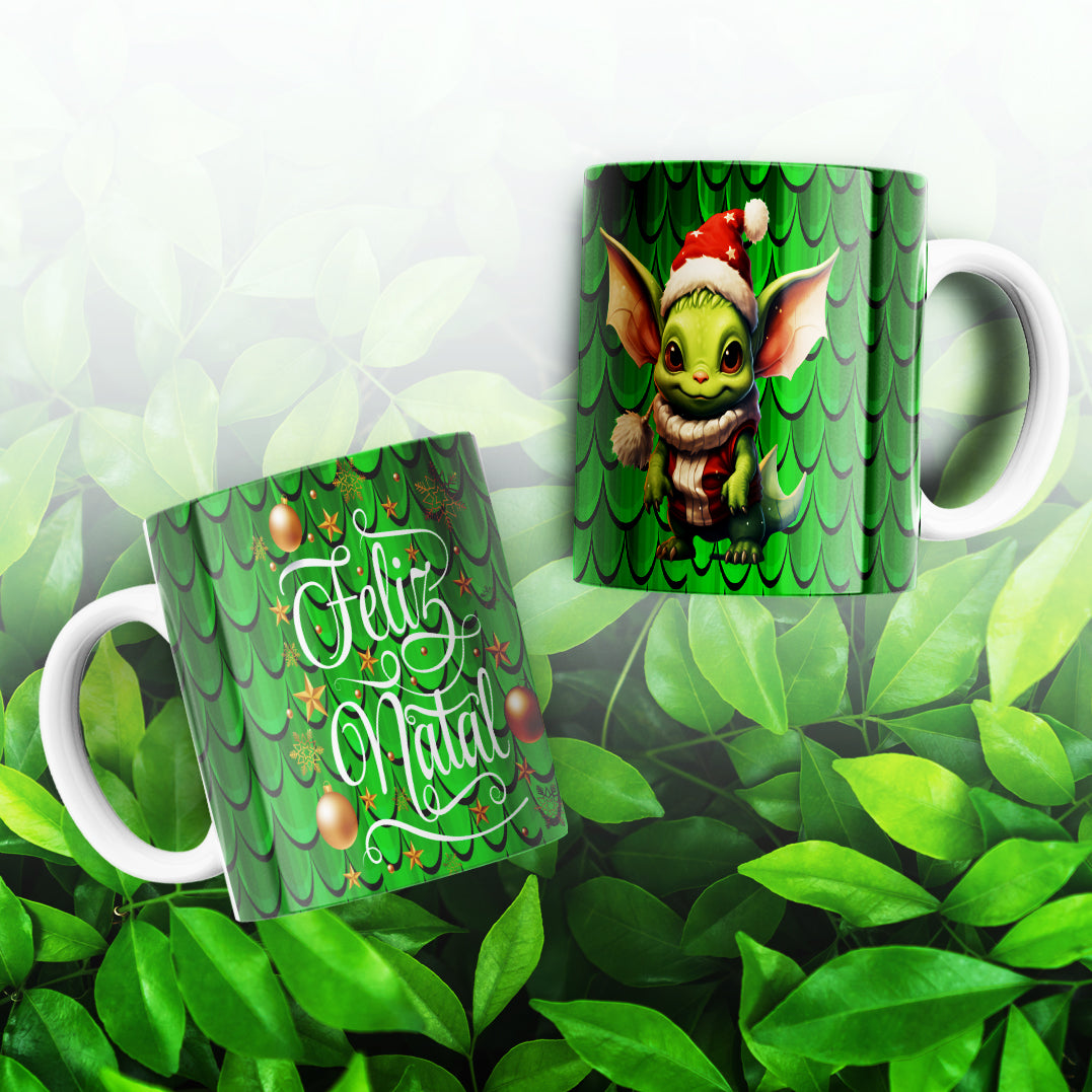 Cute Christmas Baby Dragon Mug Sublimation Wrap PNG Bundle | Festive Dragon Scales Mug Template