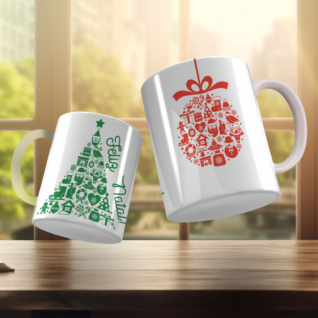 Cute Christmas Mug Sublimation Design PNG Bundle | Santa Gnome Xmas Tree Coffee Cup Wrap PNG