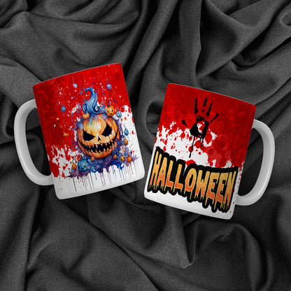 Creepy Cute Halloween Mug Sublimation PNG Bundle | Bloody Horror Clown & Pumpkin Mug Wrap 11oz 15oz Template