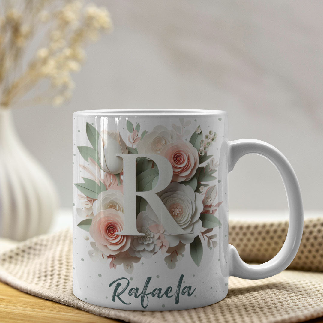 Floral Alphabet Mug Sublimation Design | Editable Letter Monogram Cups