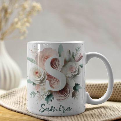 Floral Alphabet Mug Sublimation Design | Editable Letter Monogram Cups