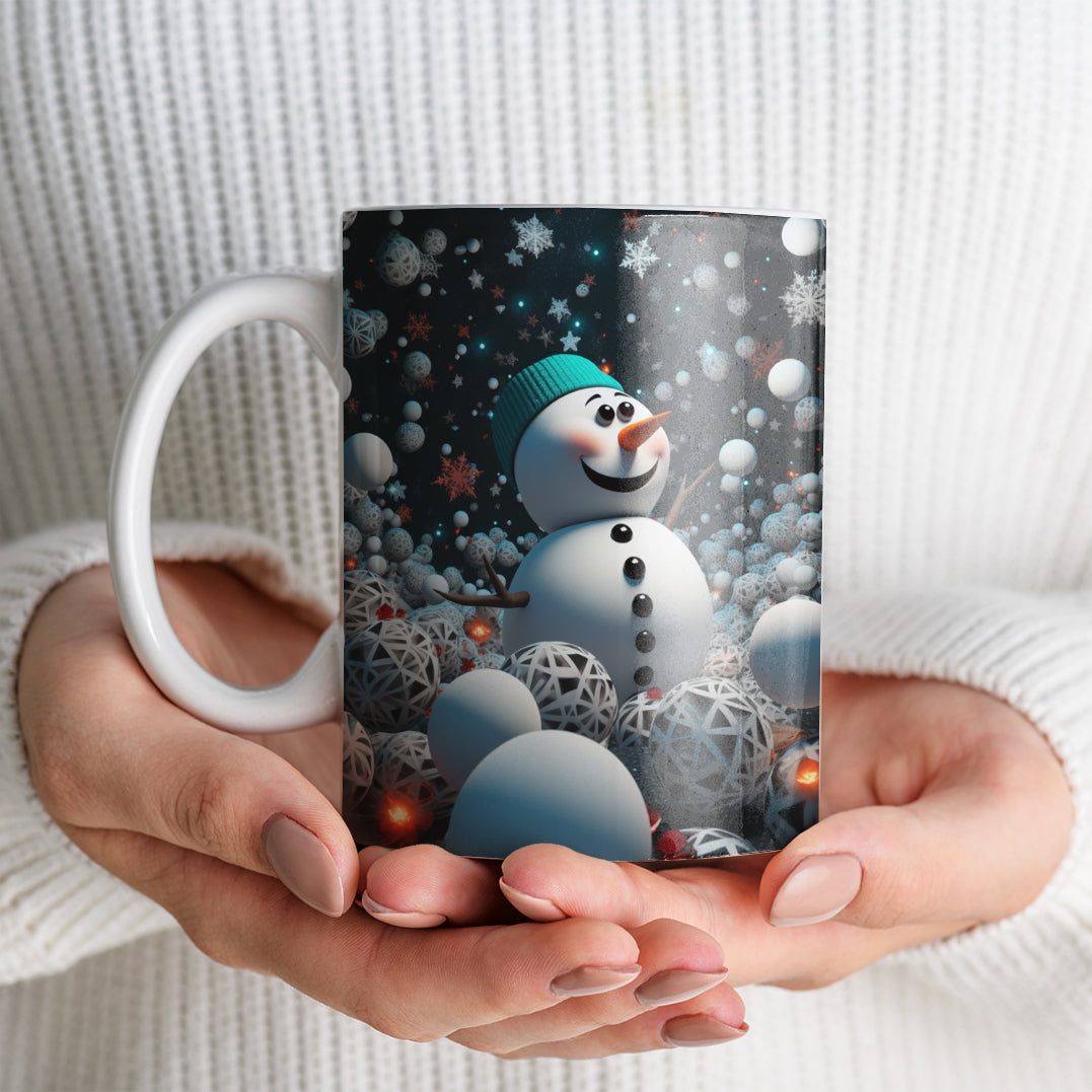 3D Snowman Mug Sublimation PNG Bundle | Cute Winter Snowman Breaking Through Wall Mug Wrap 11oz 15oz Template