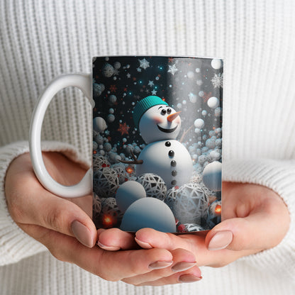 3D Snowman Mug Sublimation PNG Bundle | Cute Winter Snowman Breaking Through Wall Mug Wrap 11oz 15oz Template
