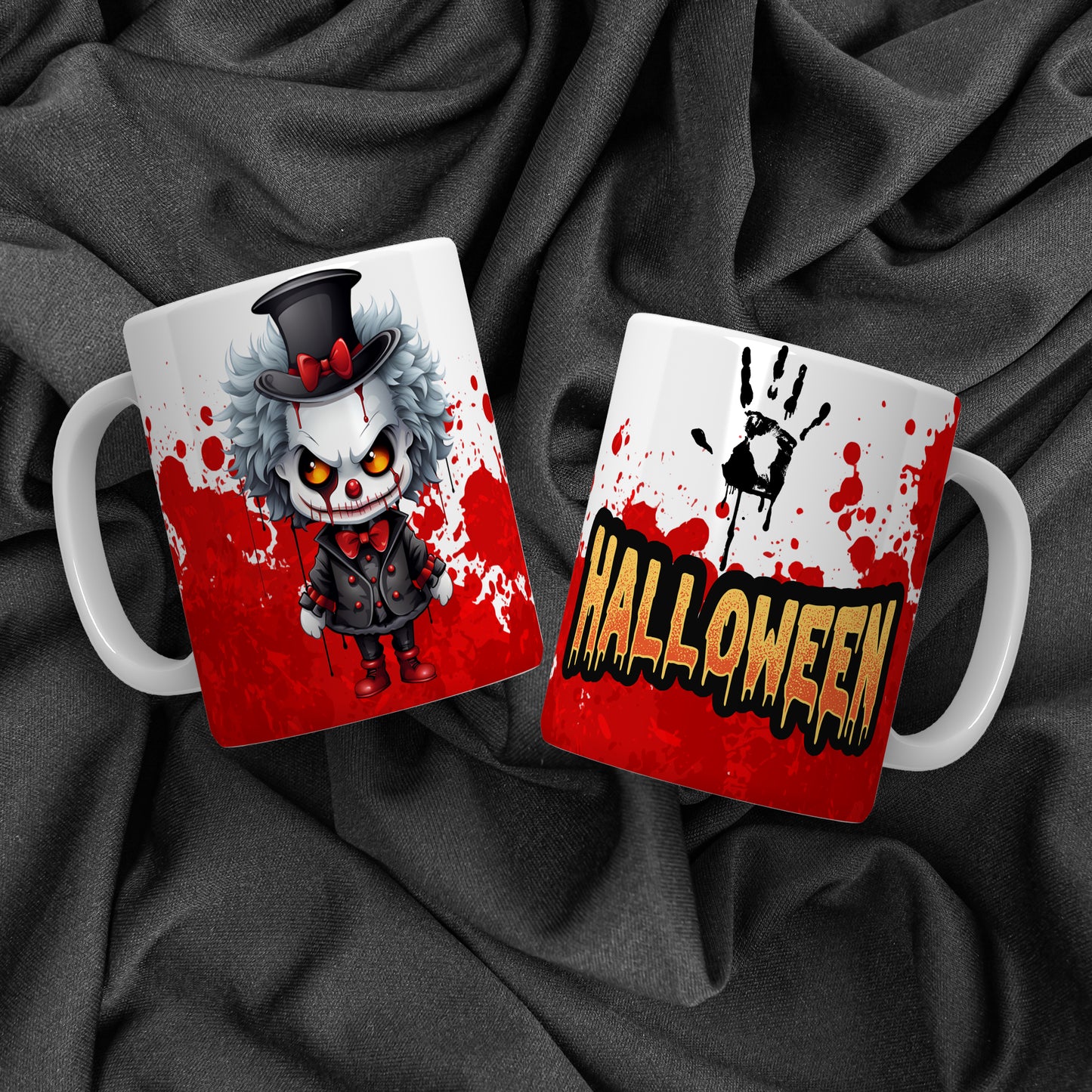 Creepy Cute Halloween Mug Sublimation PNG Bundle | Bloody Horror Clown & Pumpkin Mug Wrap 11oz 15oz Template