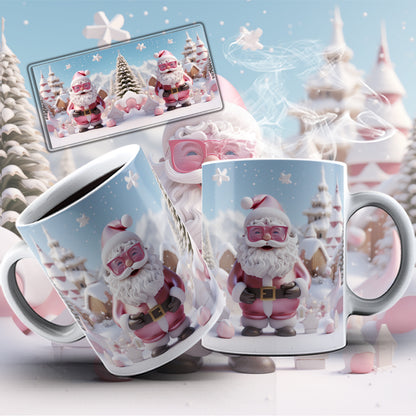 3D Christmas Mug Sublimation PNG Bundle | Funny Bursting Santa Claus & Elves Mug Wrap 11oz 15oz Template
