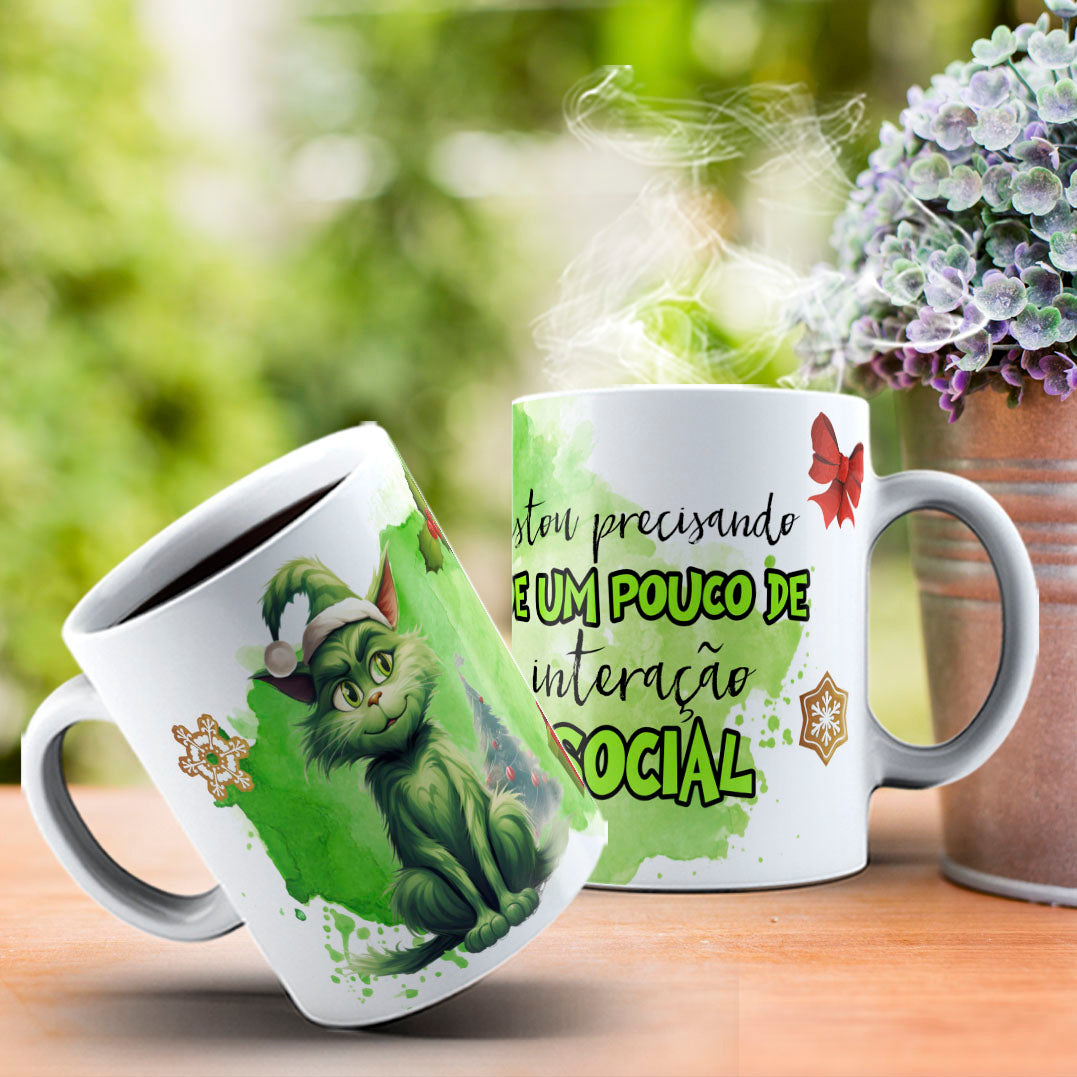 Funny Grumpy Green Cat Christmas Mug Sublimation Wrap PNG Bundle | Sarcastic Holiday Quotes 11oz 15oz Mug Template