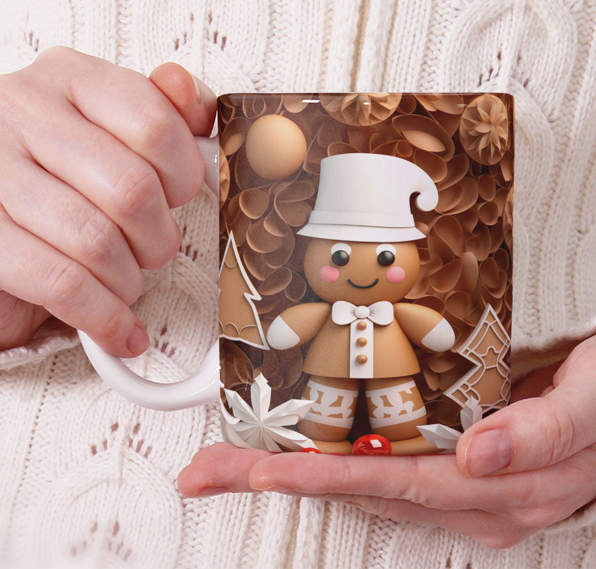 Cute Gingerbread Christmas Mug Sublimation PNG Bundle | 3D Holiday Gingerbread Man & Cookie House Mug Wrap 11oz 15oz Template