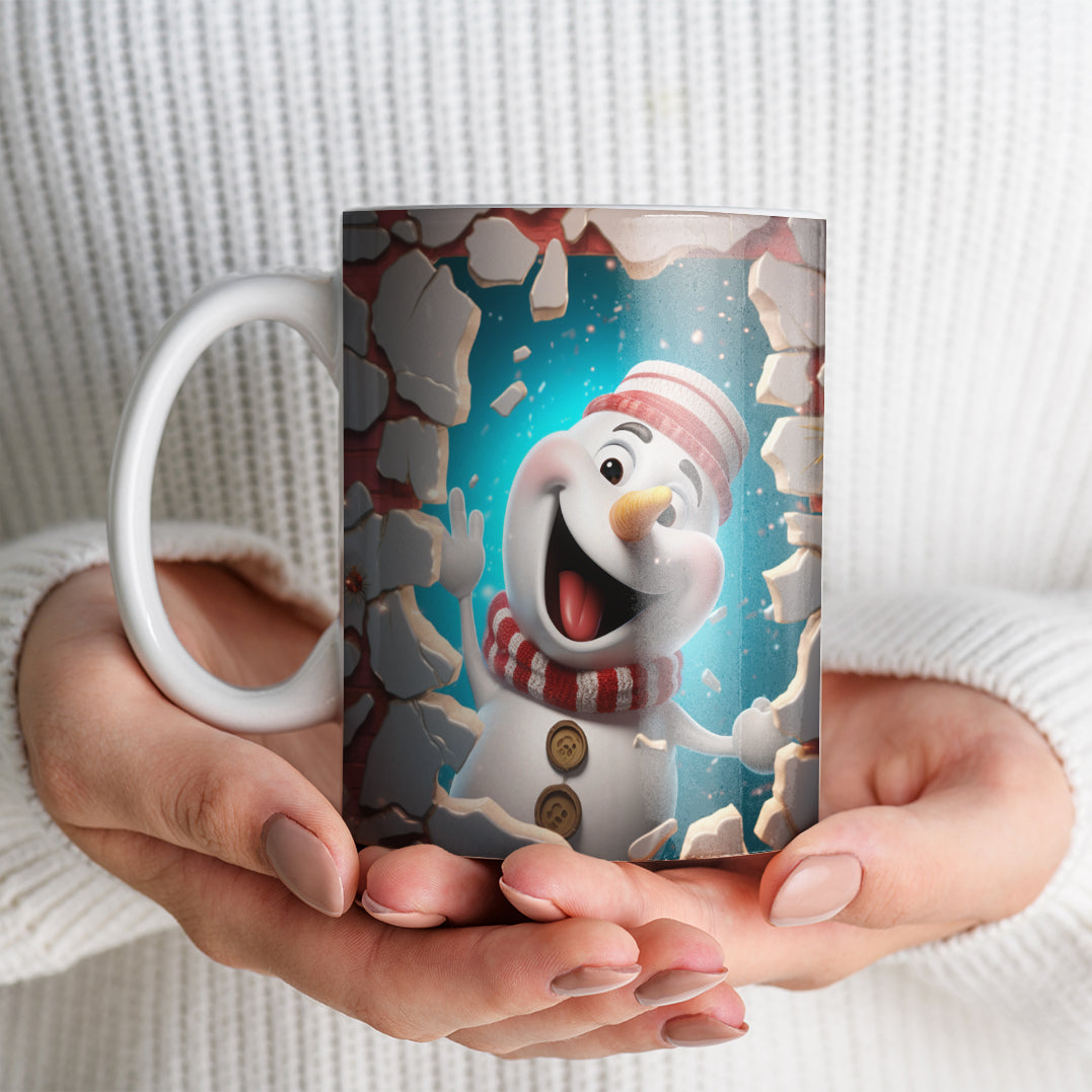 3D Snowman Mug Sublimation PNG Bundle | Cute Winter Snowman Breaking Through Wall Mug Wrap 11oz 15oz Template