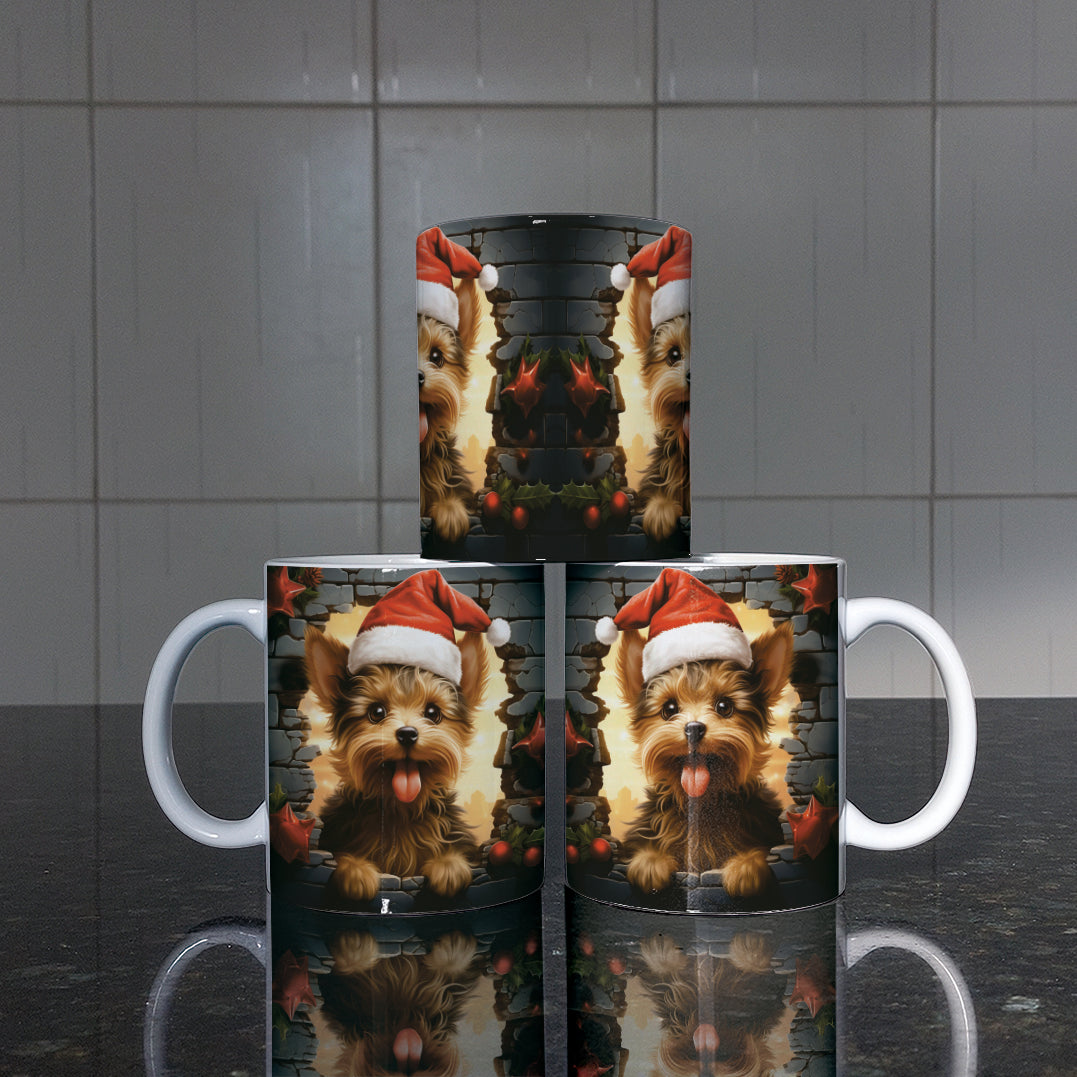 3D Christmas Animal Mug Sublimation PNG Bundle | Bursting Cute Pets Santa Hat Mug Wrap