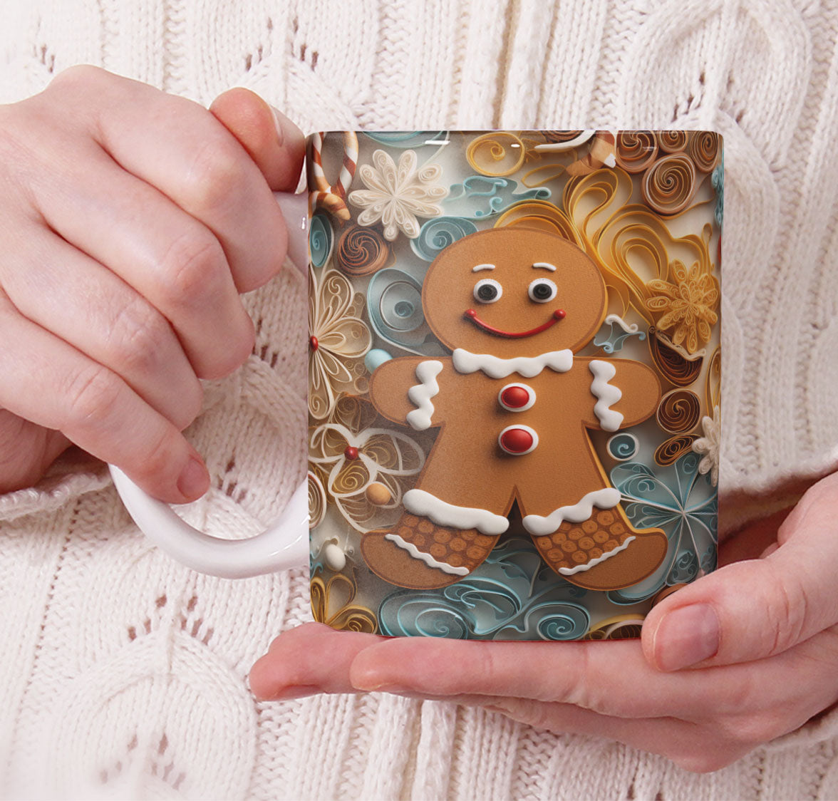 Cute Gingerbread Christmas Mug Sublimation PNG Bundle | 3D Holiday Gingerbread Man & Cookie House Mug Wrap 11oz 15oz Template