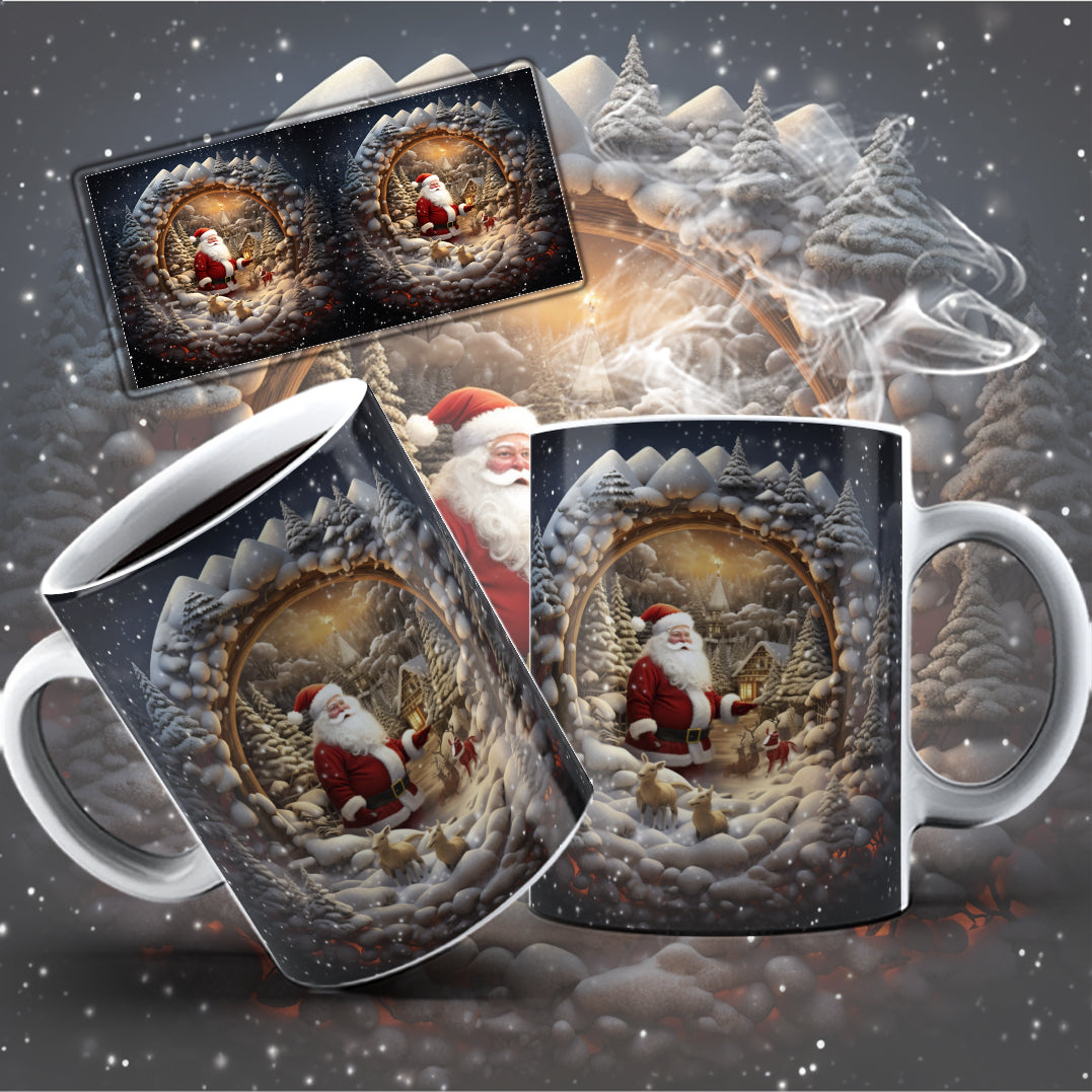 3D Christmas Mug Sublimation PNG Bundle | Funny Bursting Santa Claus & Elves Mug Wrap 11oz 15oz Template