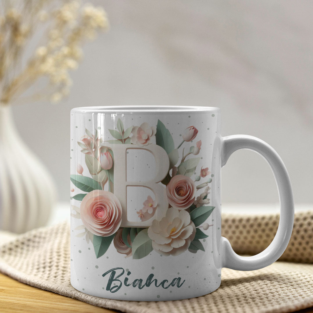 Floral Alphabet Mug Sublimation Design | Editable Letter Monogram Cups