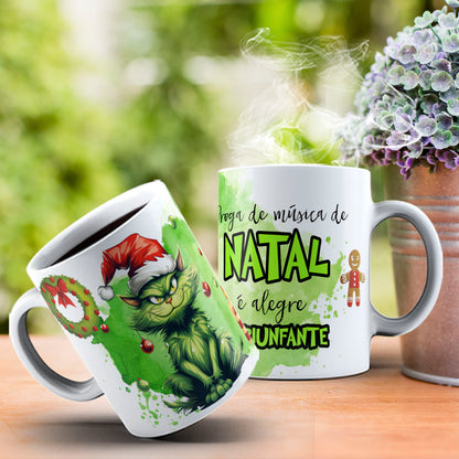 Funny Grumpy Green Cat Christmas Mug Sublimation Wrap PNG Bundle | Sarcastic Holiday Quotes 11oz 15oz Mug Template