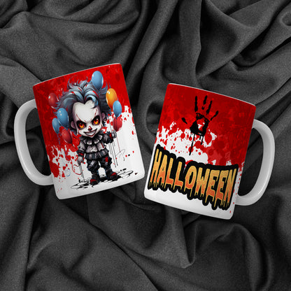 Creepy Cute Halloween Mug Sublimation PNG Bundle | Bloody Horror Clown & Pumpkin Mug Wrap 11oz 15oz Template