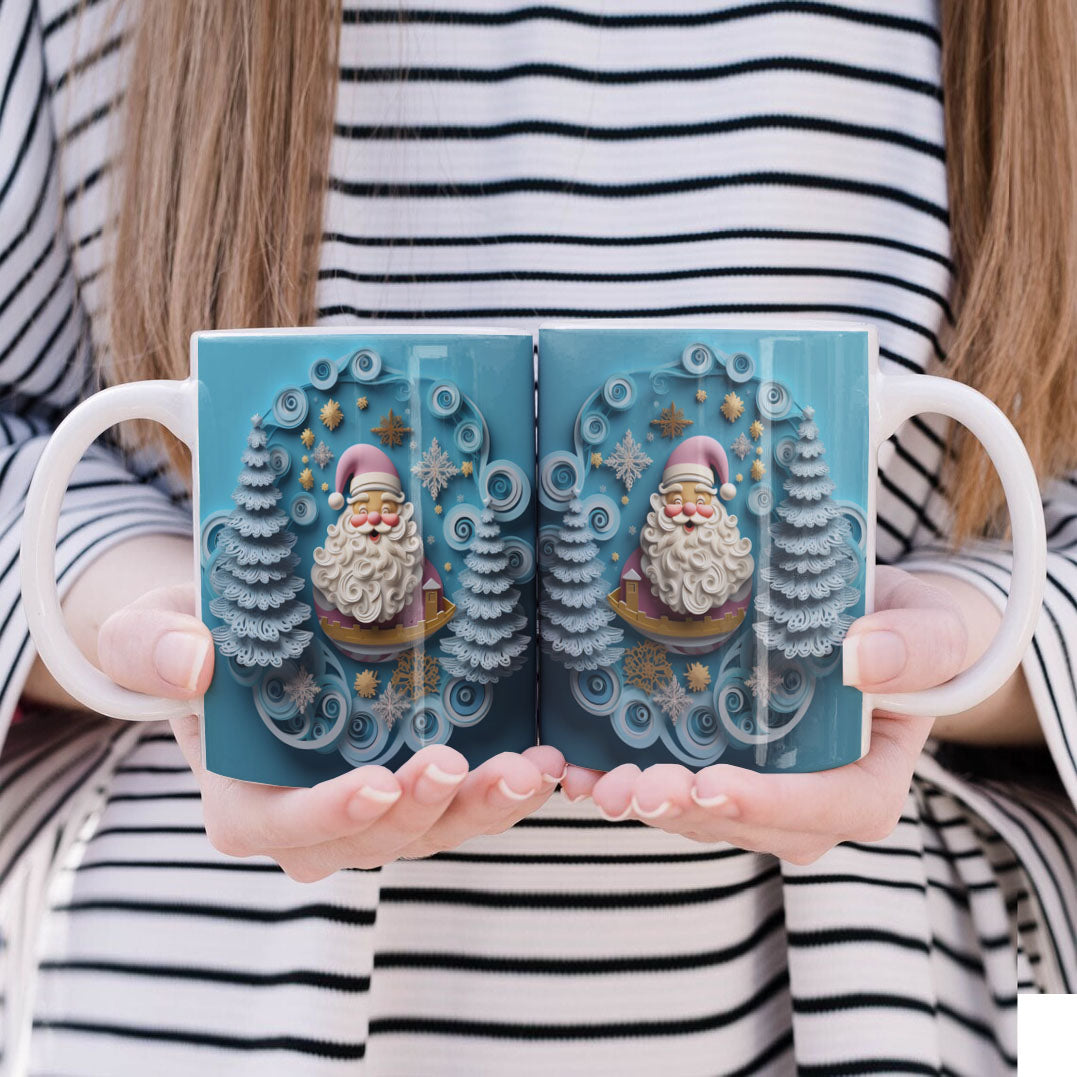 3D Papercut Christmas Mug Sublimation PNG Bundle | Winter Wonderland Coffee Cup Designs